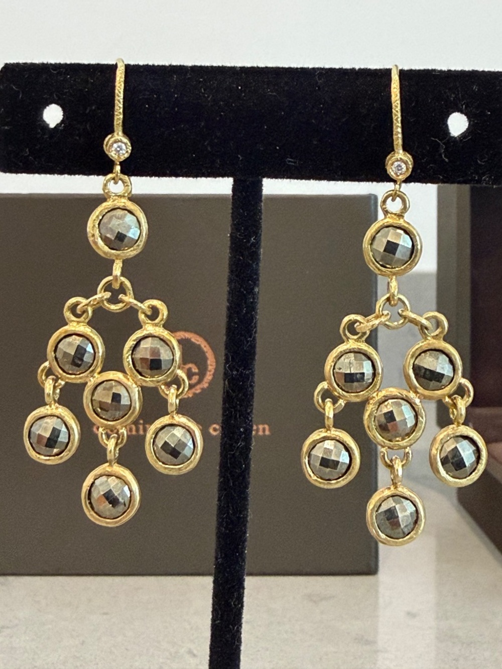 Dominique Cohen Boho "Dreamcatcher" Earrings, 18K, Pyrite and Diamonds